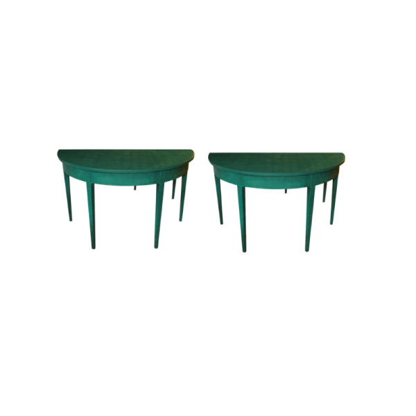 Pair of 19th Century Demilunes in Absolute Green Burlap